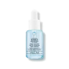 O sticlă de 30 ml de Kiehl's Clearly Corrective Triple Acid Peel cu un lichid clar pe un fundal alb.