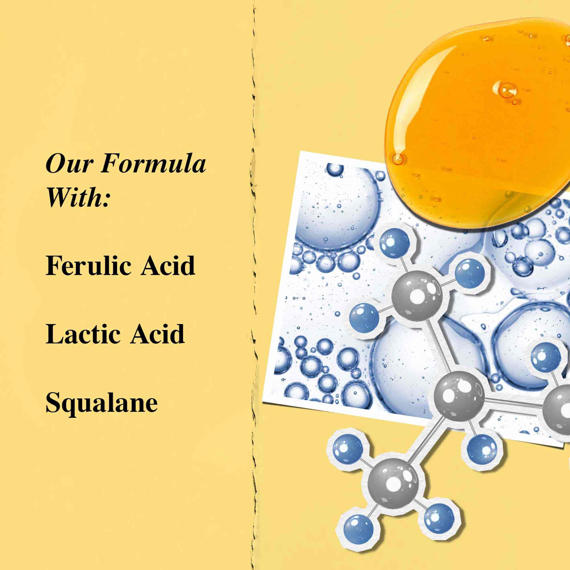 Ferulic Brew Facial Essence key ingredients ferulic Acid, Lactic Acid, and Squalane  