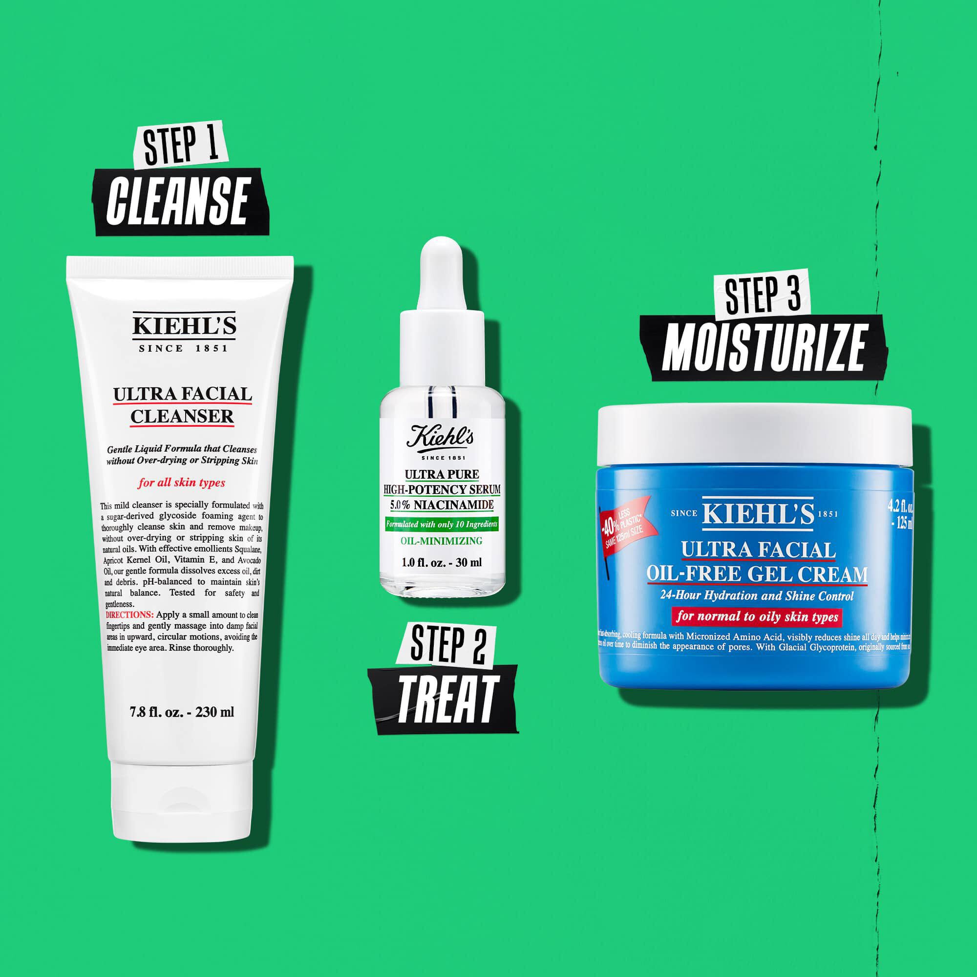 Ilustrație a rutinei cu serul Kiehl's Ultra Pure High-Potency