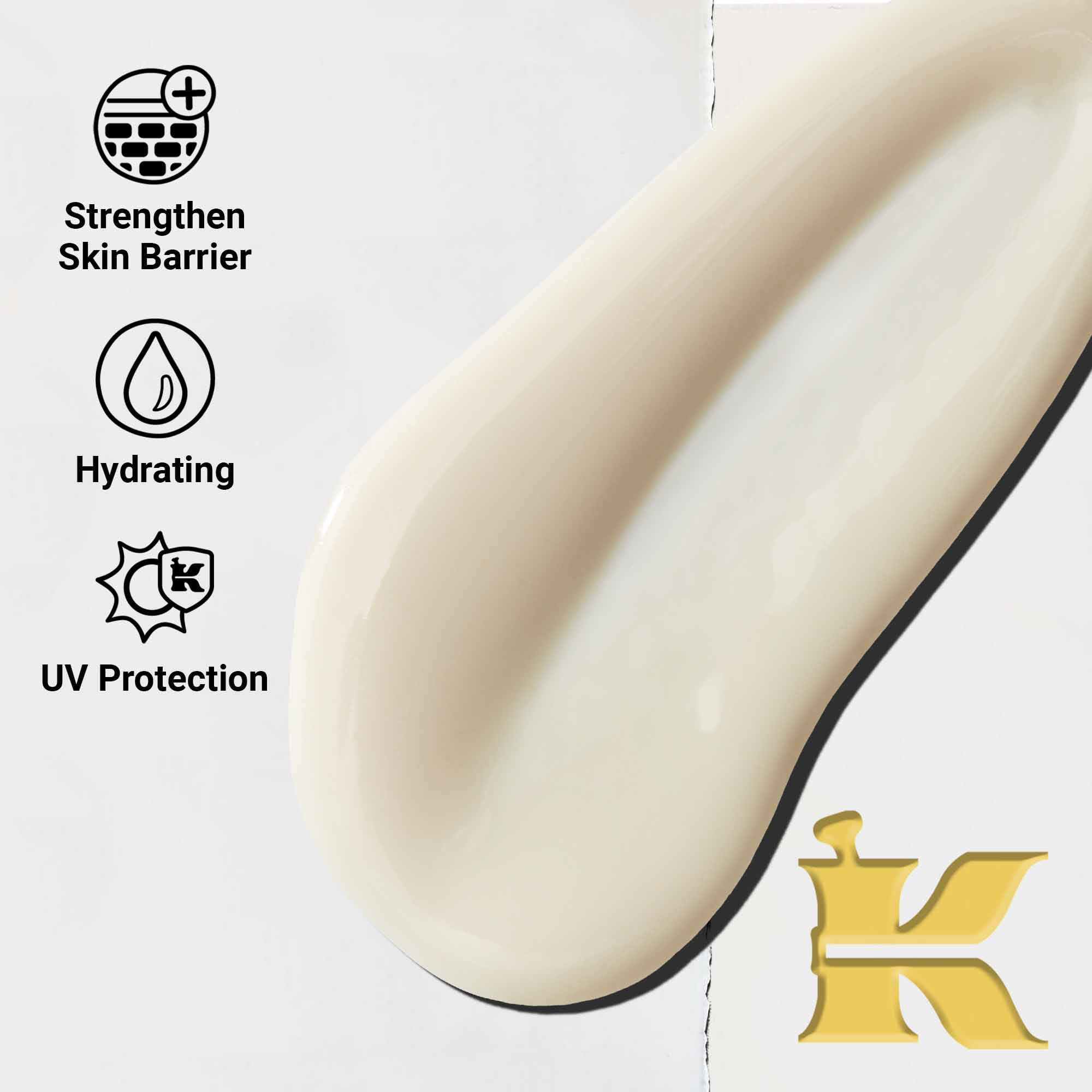 Gros-plan cu textura Ultra-Light Daily UV Defense. Textul evidențiază protecția UV ușoară, hidratantă și cu spectru larg.
