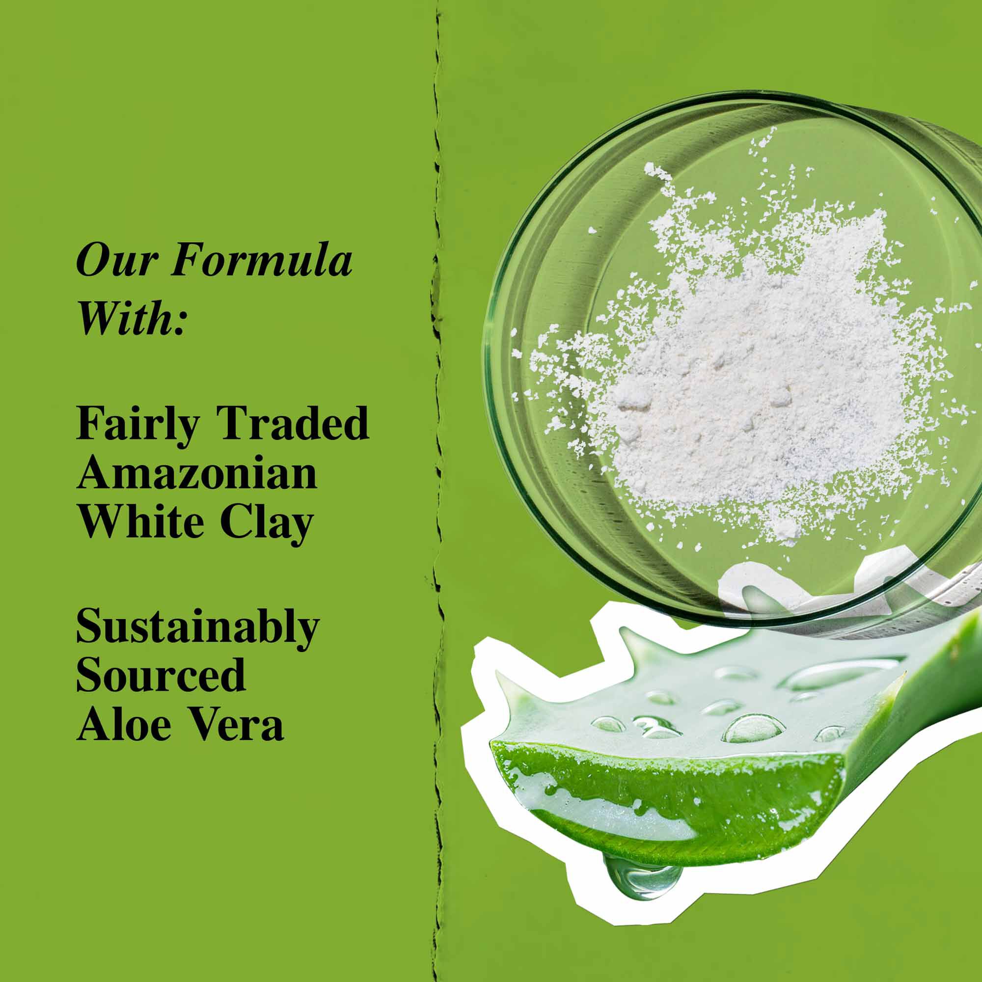 Grafică a ingredientelor cheie: argilă albă și aloe vera.