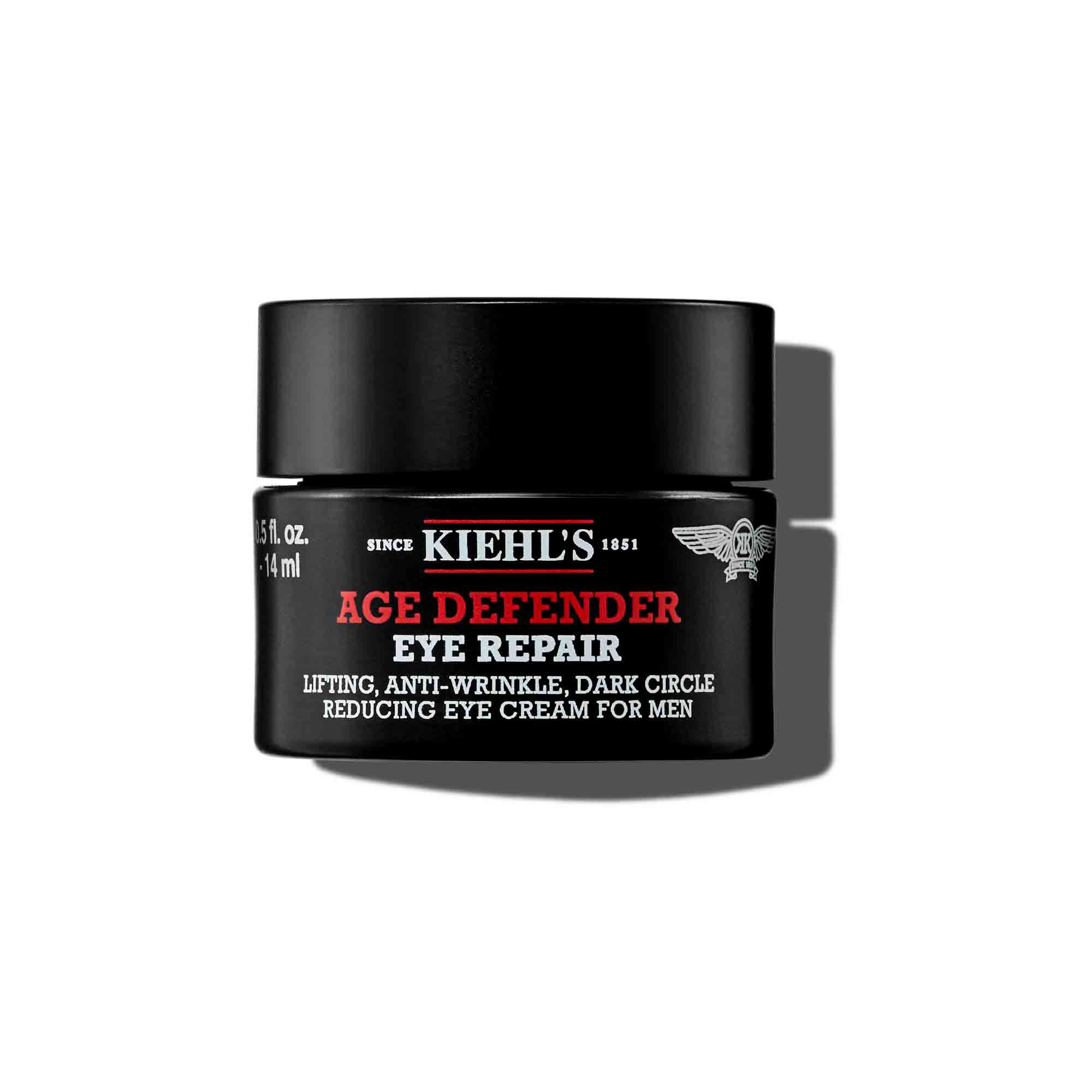Un borcan de 14 ml de cremă de ochi Kiehl's Age Defender pe un fundal alb.