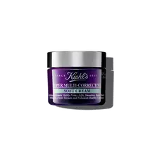 A graphic featuring a purple jar of Kiehl's Super Multi-Corrective Soft Cream with a silver lid and a label with white text that reads “50 ml".