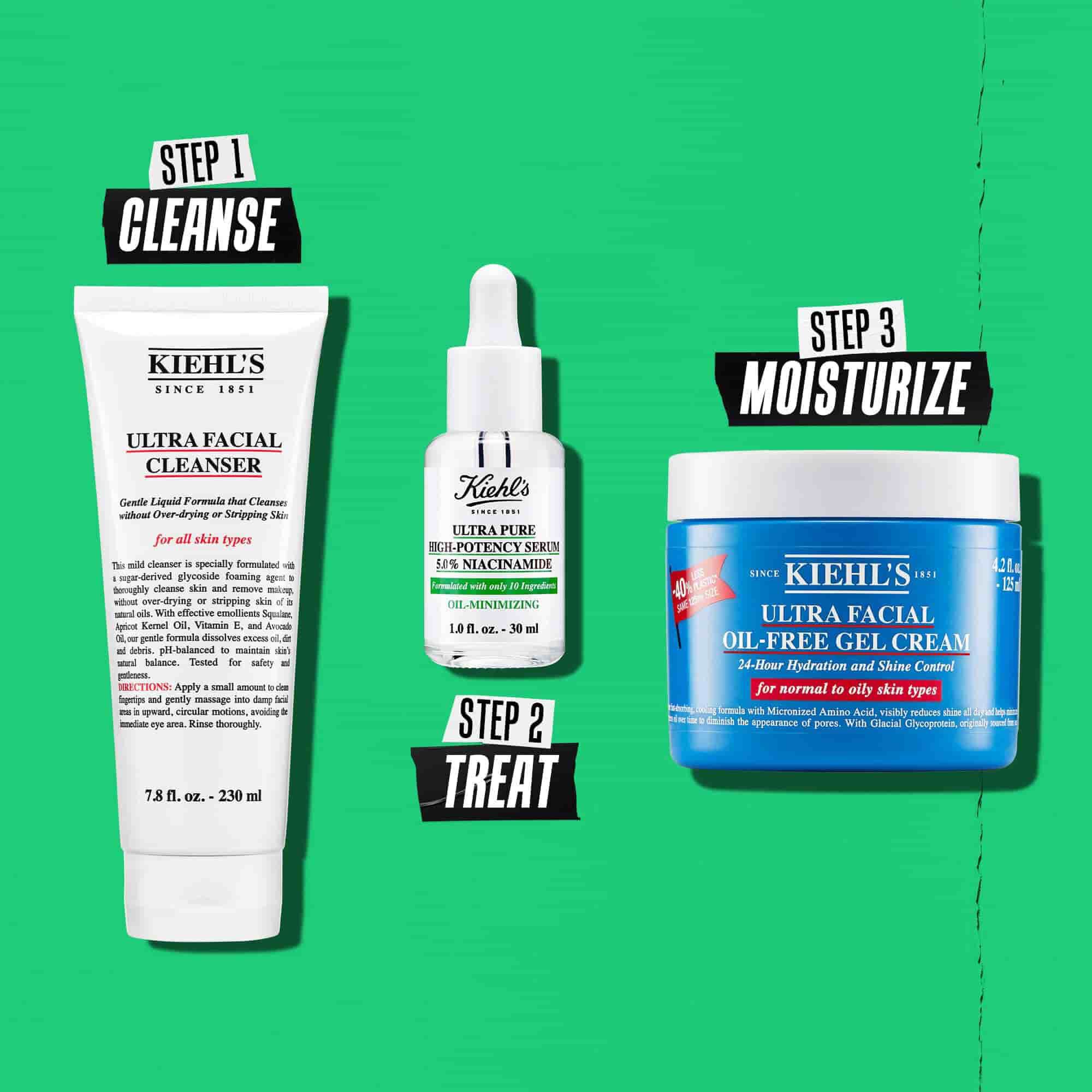 Ilustrație a rutinei cu serul Kiehl's Ultra Pure High-Potency