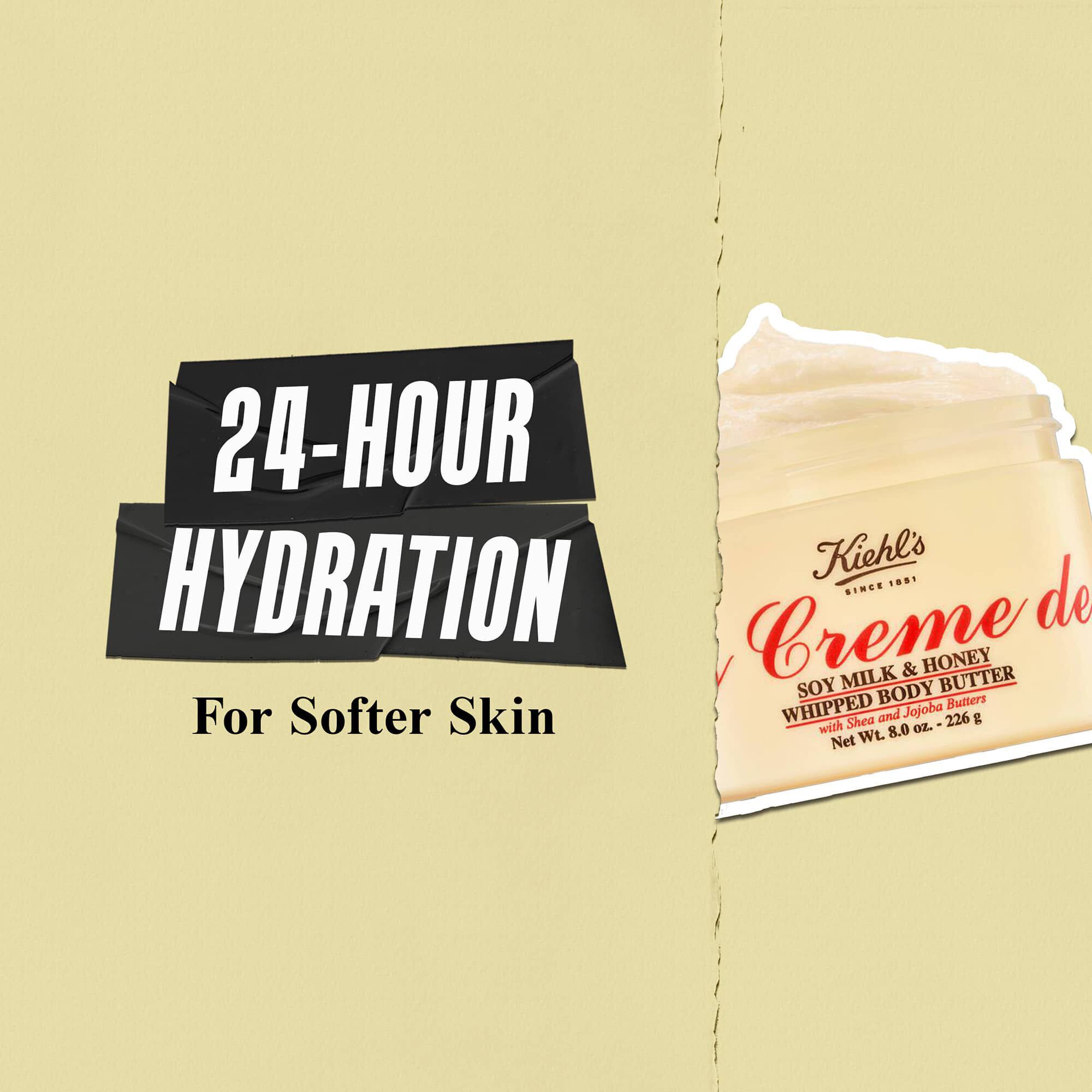 Untul de corp Kiehl's Creme de Corps Whipped Butter oferă o hidratare de 24 de ore pentru o piele mai catifelată