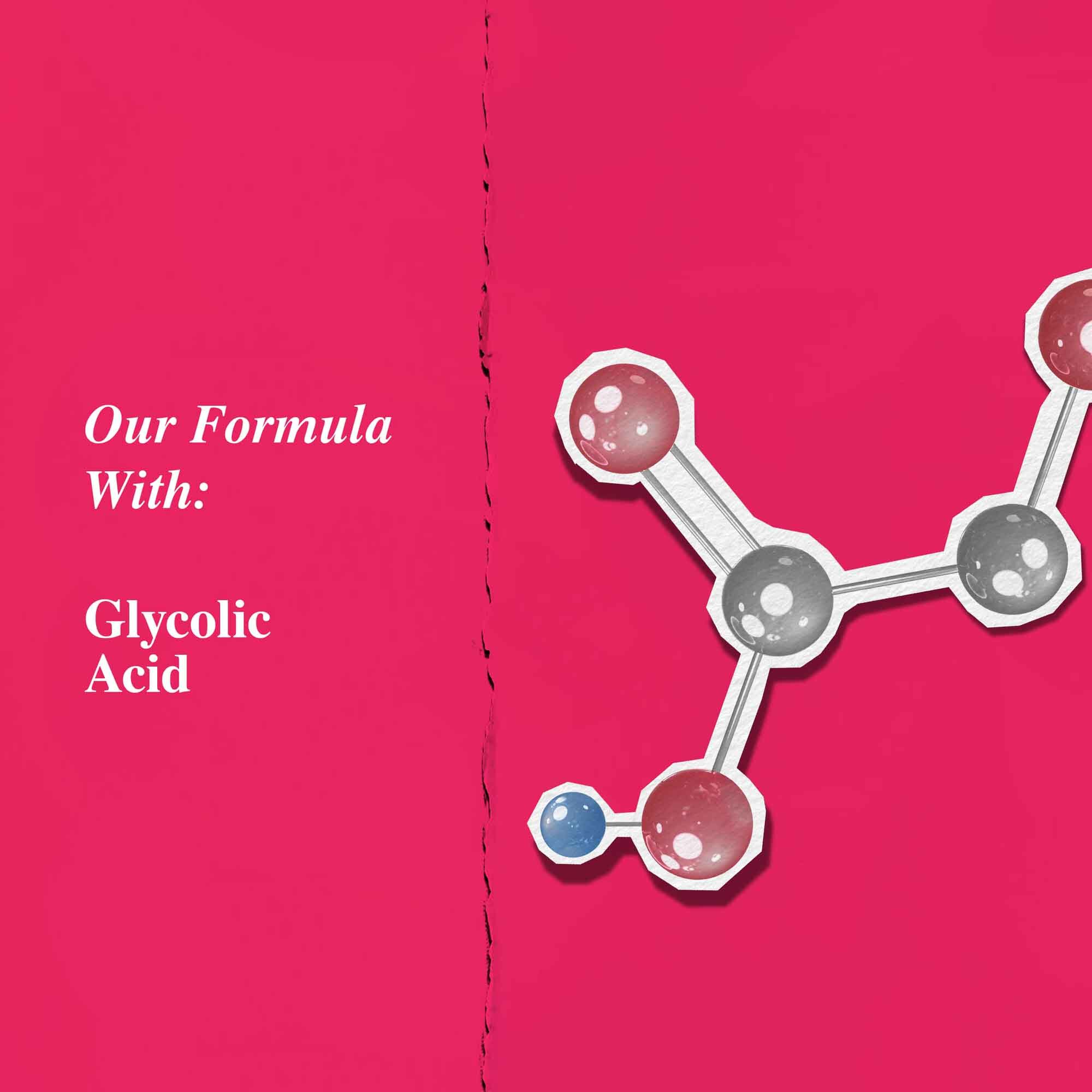 Grafică a ingredientelor cheie evidențiind acidul glicolic.