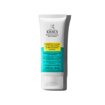 Un tub de 60 ml de Kiehl's Expertly Clear Blemish-Treating & Preventing Lotion pe un fundal alb.