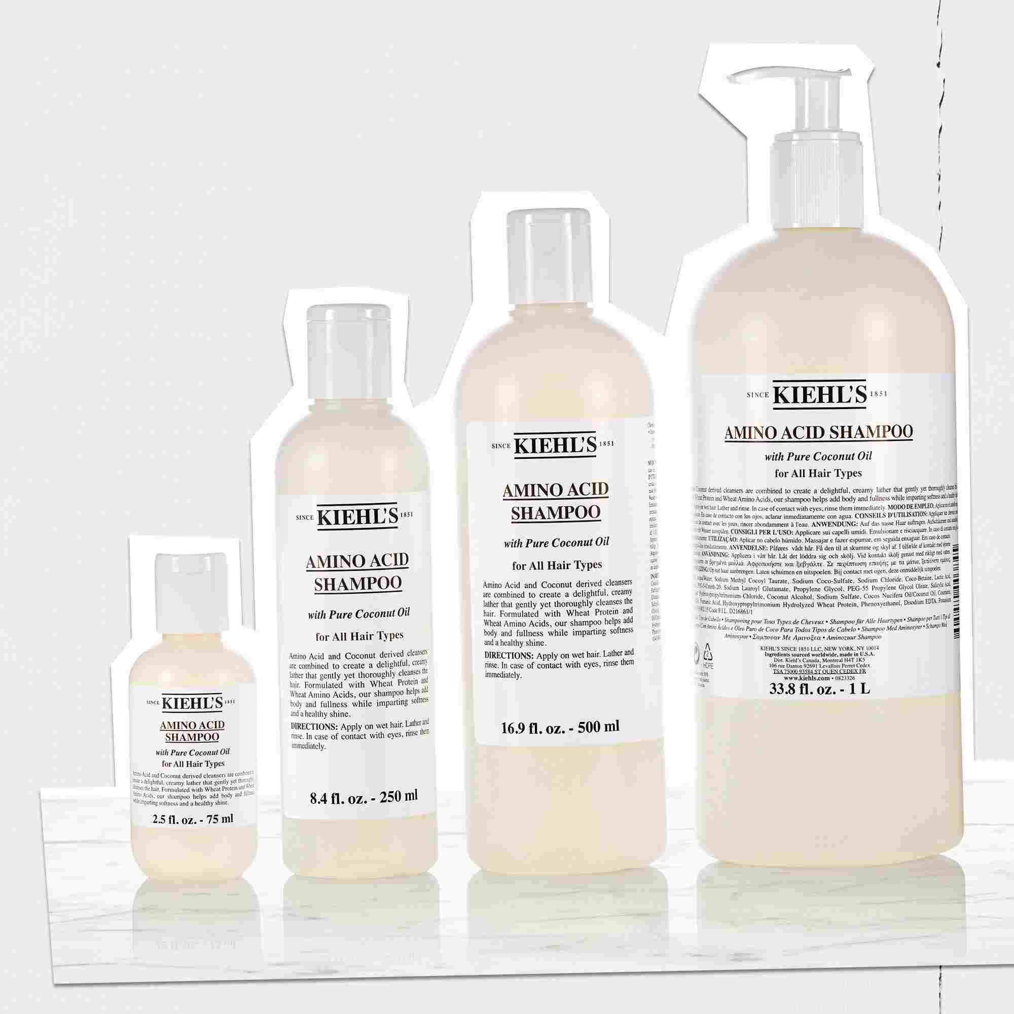 Gamă de sticle de șampon Kiehl's Amino Acid de diferite dimensiuni