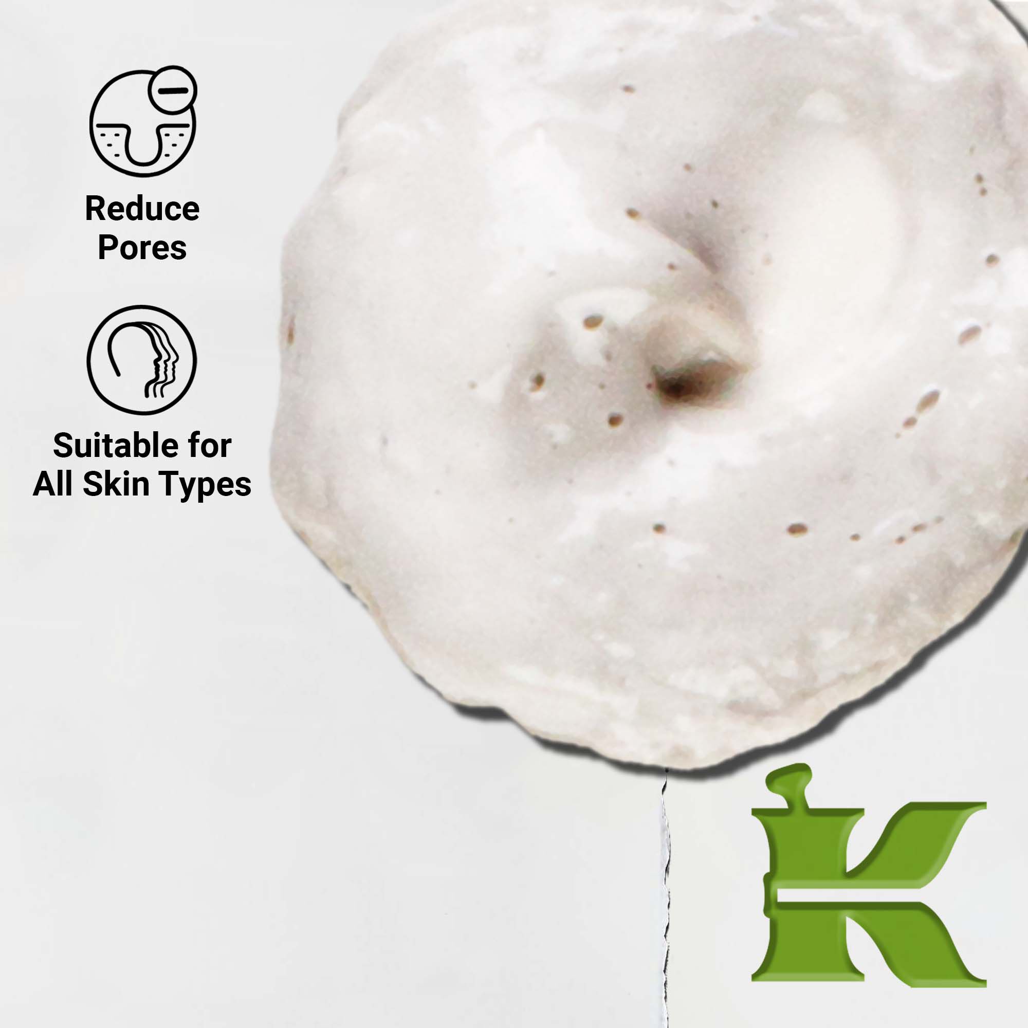 Gros-plan cu textura Rare Earth Deep Pore Daily Cleanser. Textul evidențiază curățarea profundă a porilor și potrivirea pentru toate tipurile de ten.