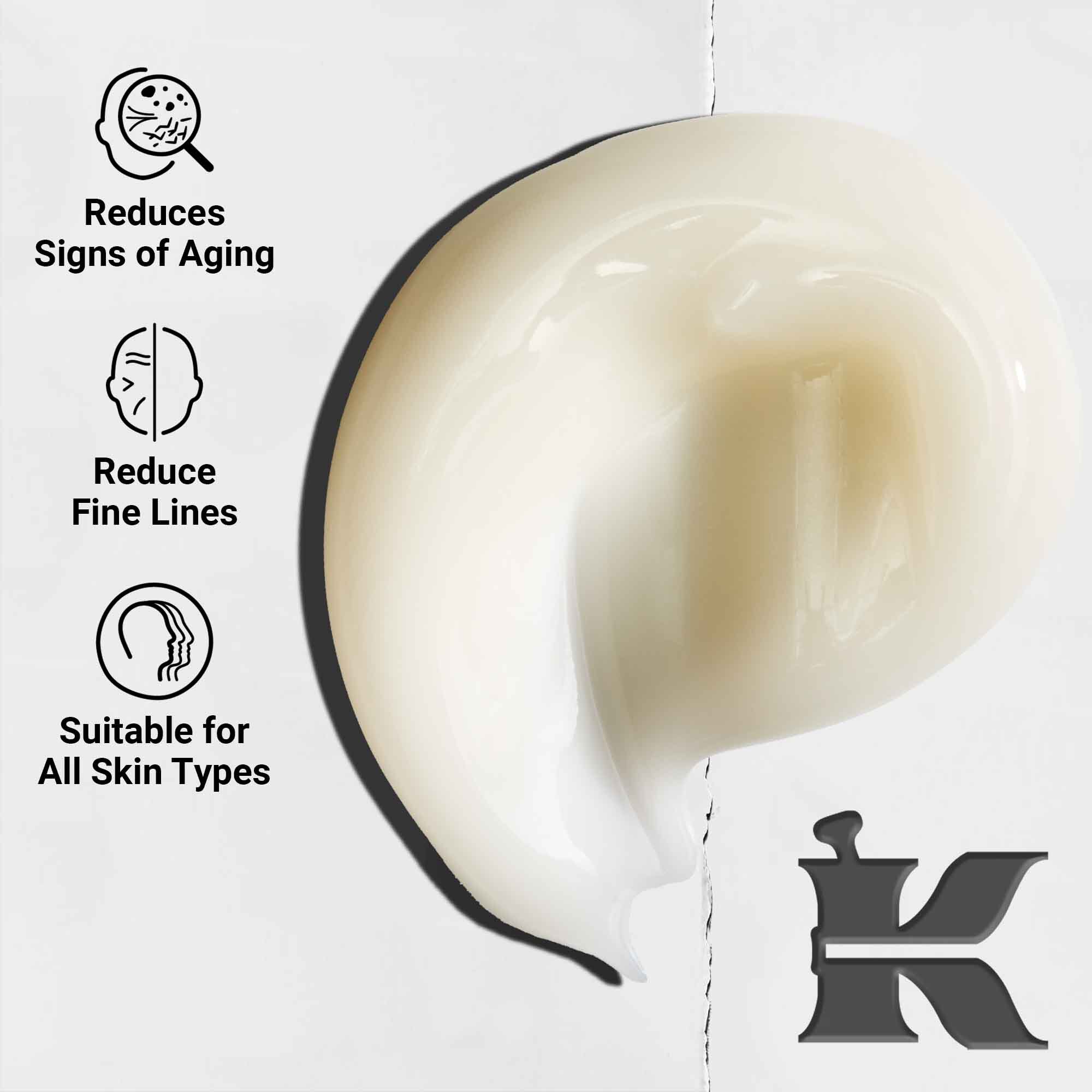 Gros-plan cu textura serului Age Defender Power; formulă ușoară, reduce semnele imbătranirii și liniile fine, potrivit pentru toate tipurile de ten.