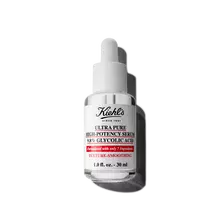 O sticlă de 30 ml de Kiehl's Ultra Pure 9.8% Glycolic Acid Serum pe un fundal alb.