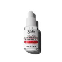 O sticlă de 30 ml de Kiehl's Ultra Pure 9.8% Glycolic Acid Serum pe un fundal alb.