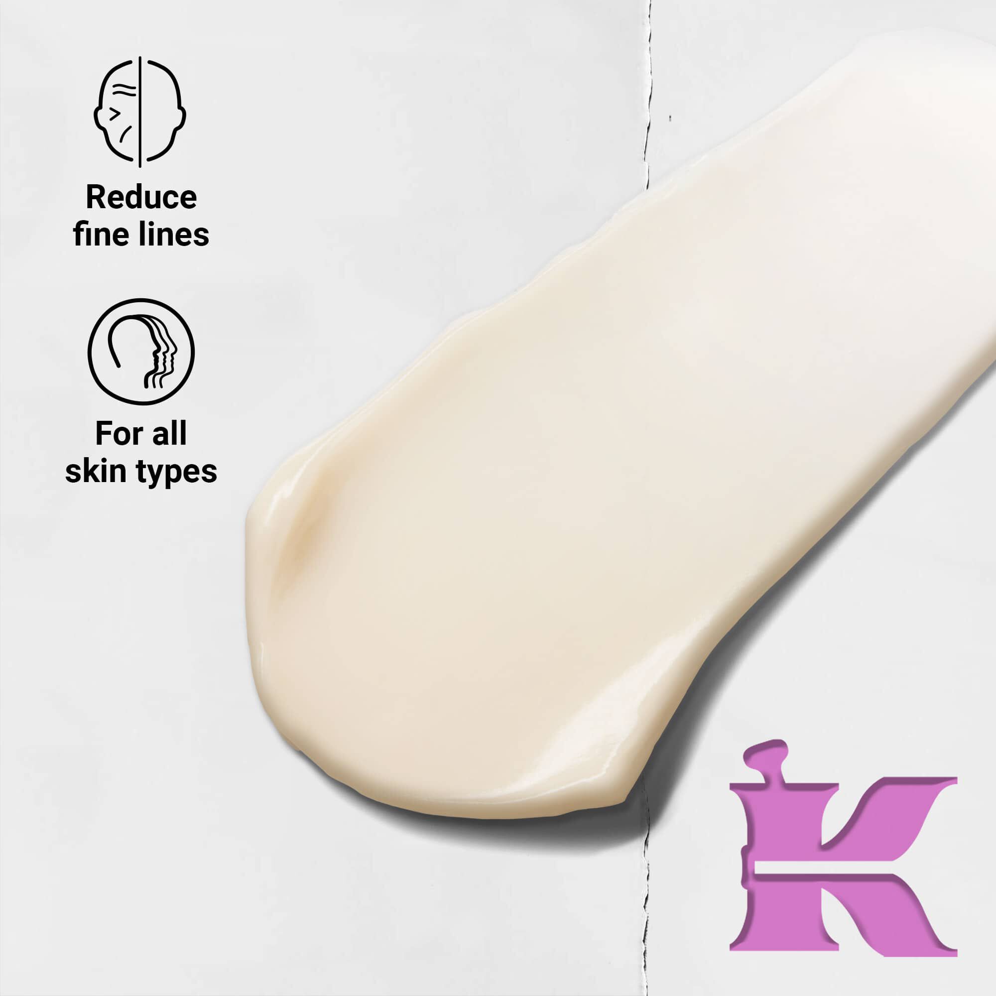 Fotografie cu textura și pictograme: reduce liniile fine și este formulat pentru toate tipurile de ten