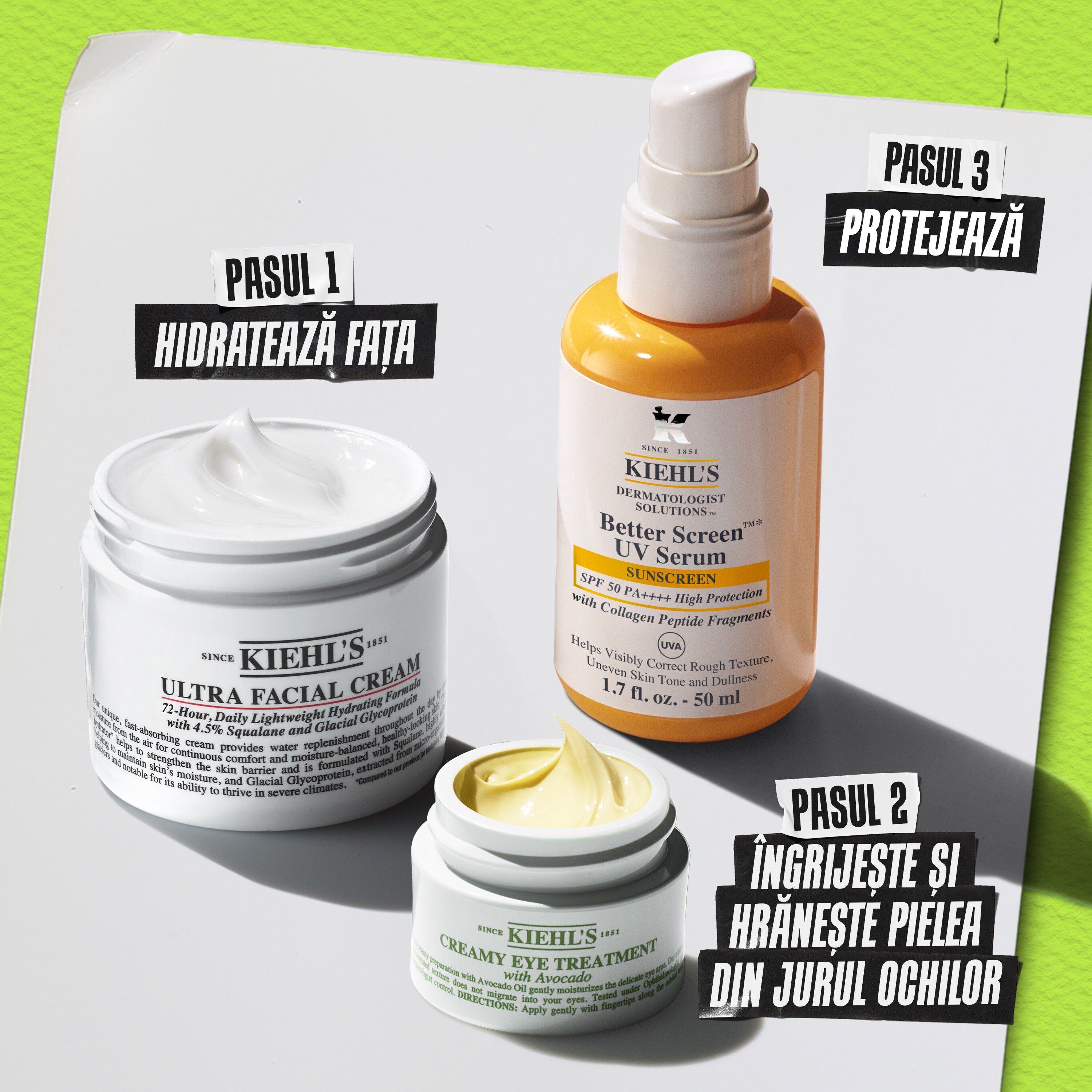 Rutina Kiehl's Creamy Eye Treatment with Avocado - Pasul 1 Curățare, Pasul 2 Tratare, Pasul 3 Hidratare