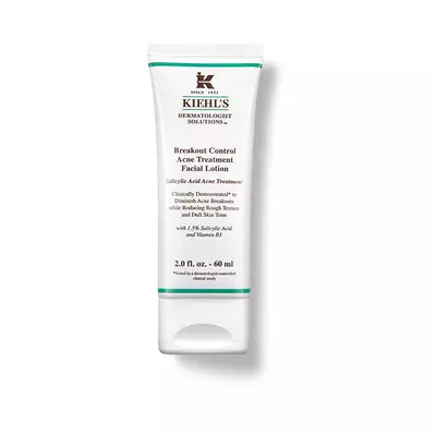 Tratament facial pentru acnee Kiehl's, cu acid salicilic 1,5% și vitamina B, 60 ml, ambalaj alb și verde.