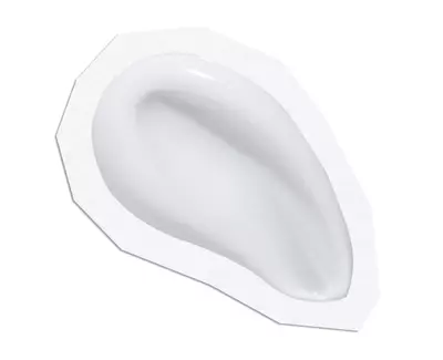 A smooth, white ear-shaped silicone mold on a flat surface with a slightly textured border.