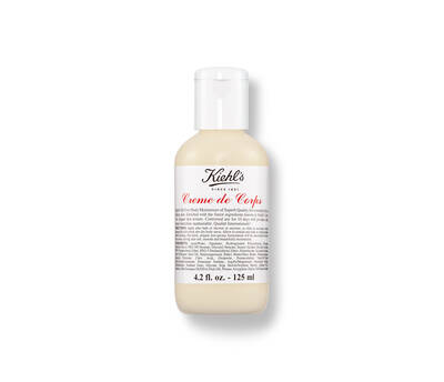 Flacon alb de cremă hidratantă Kiehl's, cu etichetă roșie, destinat ingrijirii pielii corpului. 125 ml.