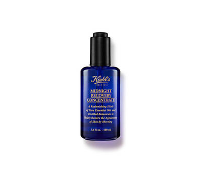 Concentrat revitalizant Kiehl's Midnight Recovery, 100 ml, cu uleiuri esențiale pentru o piele strălucitoare dimineața.