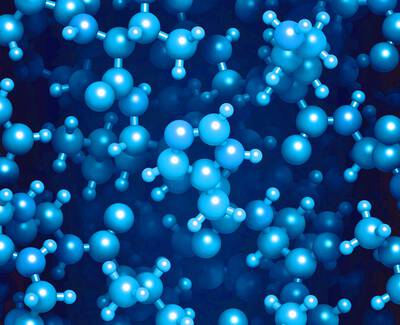 Molecular structure illustration featuring blue spheres and connecting lines, resembling a scientific representation of molecules against a dark background.
