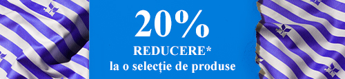 prosop de plaja cu o hartie albastra pe el si text: 20% reducere la o selecție de produse